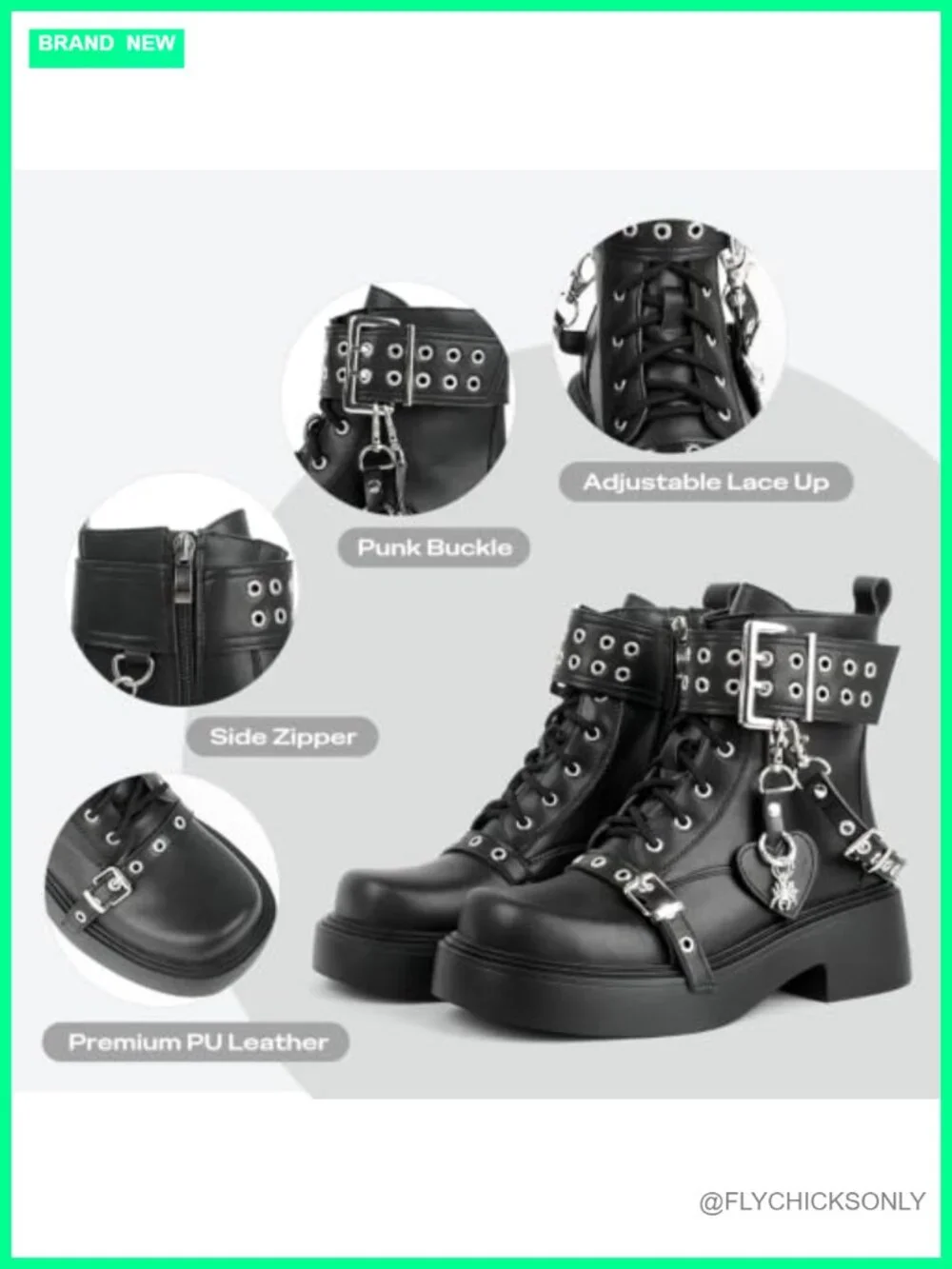 Platform Goth Ankle Boots Chunky Heel Lace Up Booties